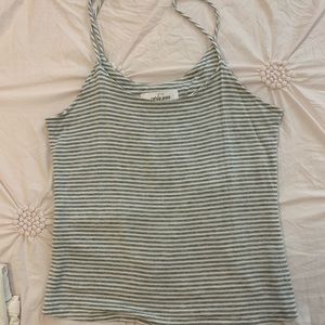CJLA gray/white striped spaghetti strap fitted top